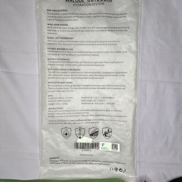WACOOL 3L 3Liter 100oz BPA Free EVA Hydration Pack Bladder, GREEN - Picture 2 of 4